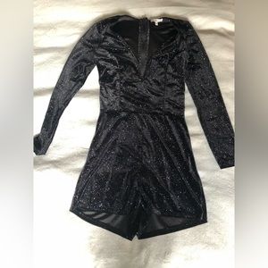 Black Sparkly Velvet Romper